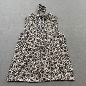 Banana Republic Halter Top Women's Small Tan Black Floral Daisy Tie Neck Lace